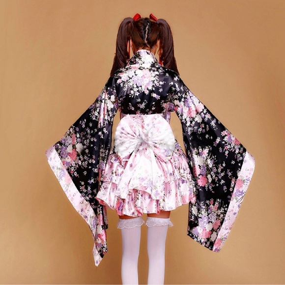 Women Halloween Costume Japanese Geisha Kimono Anime Girl Lolita Cosplay XS NWOT - Picture 5 of 6